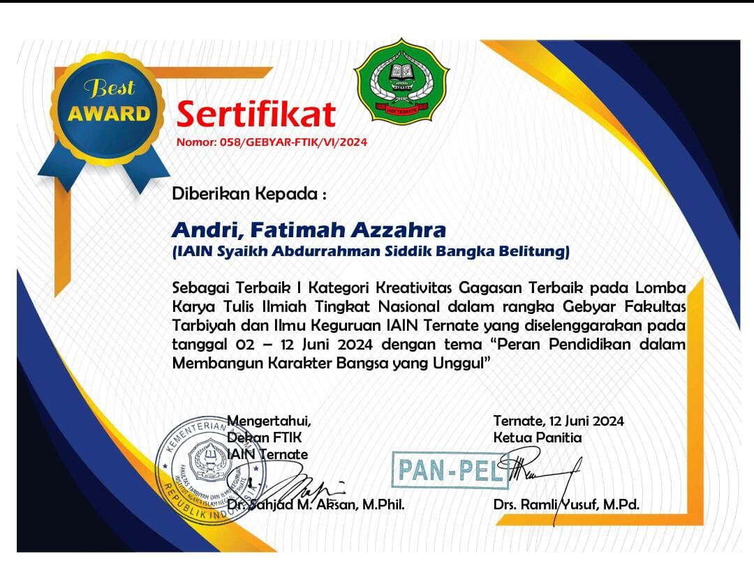 MAHASISWA PRODI PBA IAIN SAS BABEL RAIH TERBAIK I LOMBA KARYA TULIS ILMIAH NASIONAL